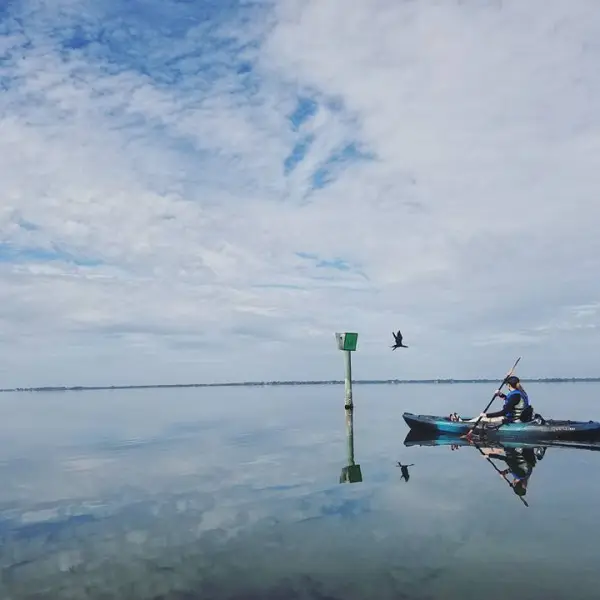a group of people riding skis on a body of water