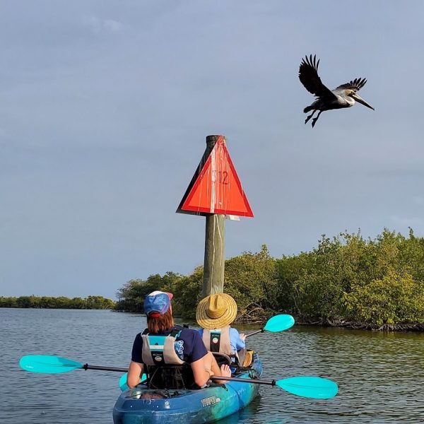 a person flying a kite in a boat on a body of water