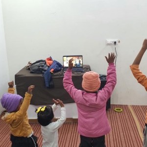 a group of people in a room