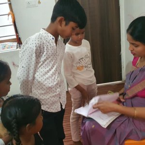 a group of people in a room