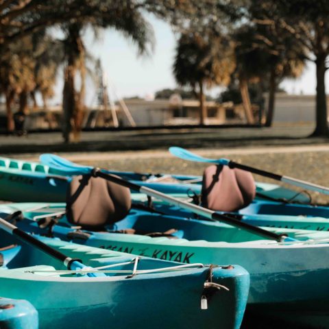 a boat sitting on top of a picnic table