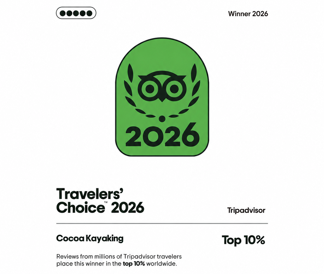Tripadvisor 2026 Travelers' Choice award for Cocoa Kayaking.